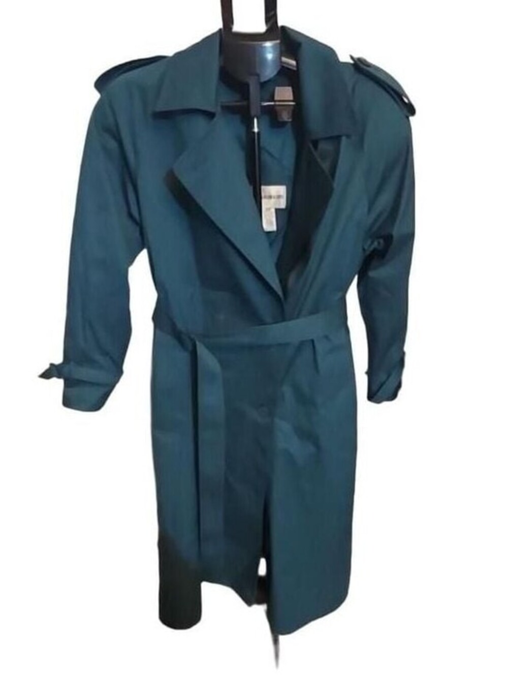 Charles Klein Vintage Teal Green Trench Coat Size 10P Belted
